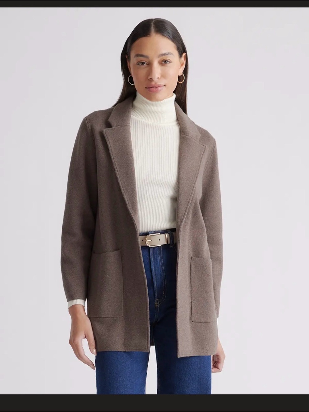 Quince - Organic Cotton Knit Blazer in Heather Brown size M